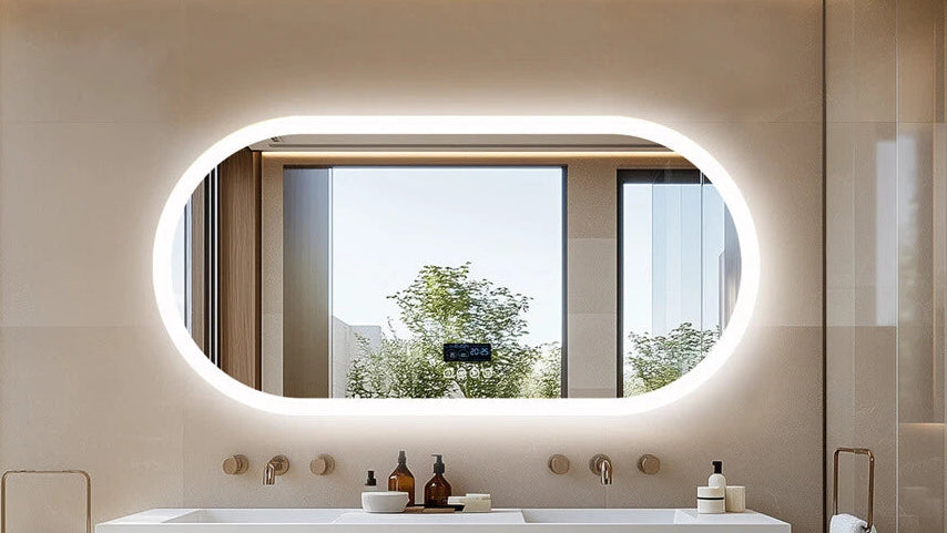 Large Bluetooth LED Bathroom Mirror Wall Vanity Mirror Dimmable Anti-fog Touch