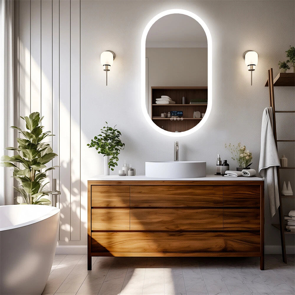 Large Bluetooth LED Bathroom Mirror Wall Vanity Mirror Dimmable Anti-fog Touch