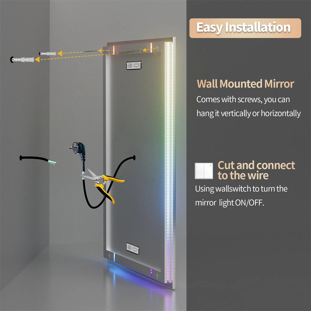 LED Bathroom Mirror with Lights Bluetooth Wall Mirrors Anti-Fog Dimmable
