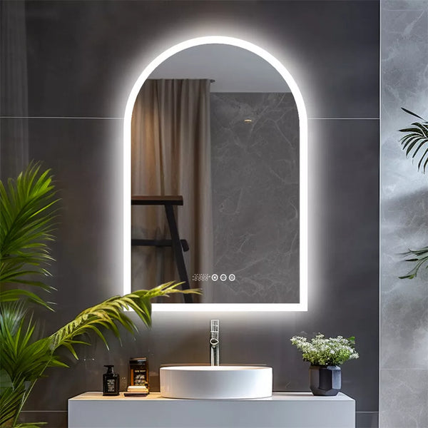Backlit Bathroom Mirror Arched Wall Vanity Mirror 3 Color Lights Anti-fog Makeup