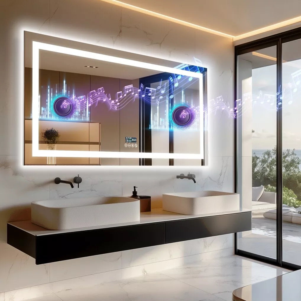 Large LED Bluetooth Mirror Bathroom Vanity Mirror Anti-Fog, Dimmable,HD 71x32 in