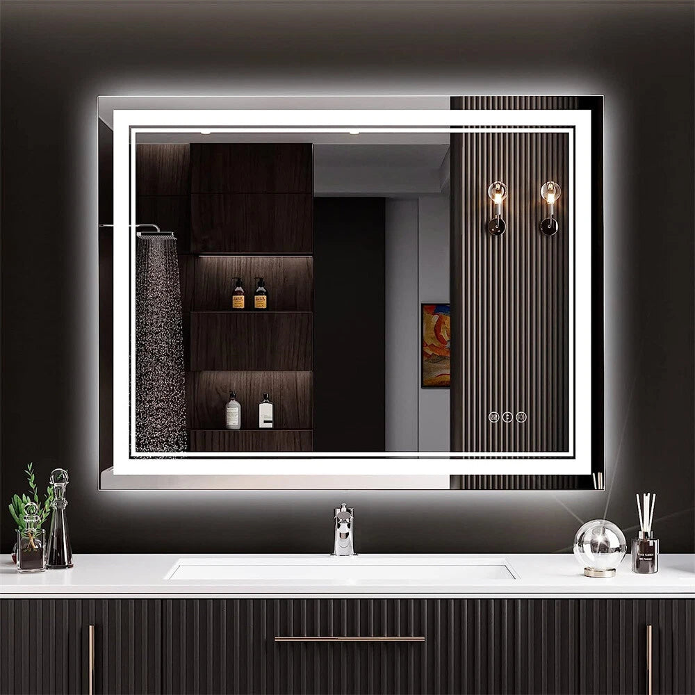 LED Bathroom Mirror With Front Backlit Dimmable Vanity Wall Mirror HD Anti-fog wisinhome wisinhome (14293)