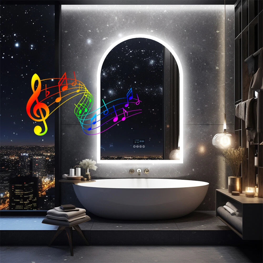 LED Bathroom Lighted Mirror w/ Bluetooth Antifog Dimmable Vanity Digital Display