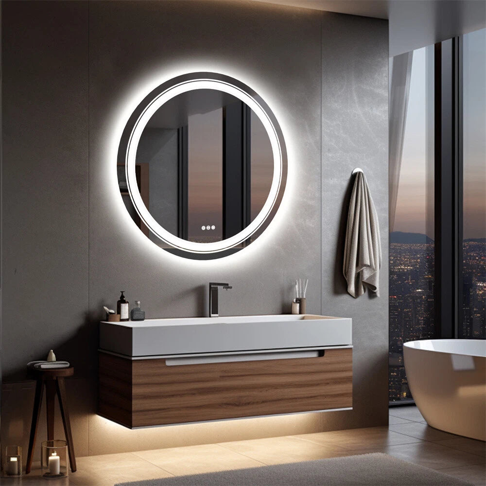 LED Round Mirror Bathroom Vanity Mirror With Lights Anti-fog Dimmable