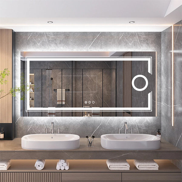 Large LED Bathroom Mirror Wall Mounted Vanity Touch Dimmable Magnifying Mirrors