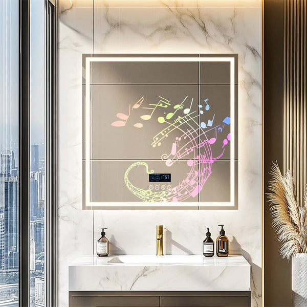 LED Bathroom Mirror Frontlit & Backlit Bluetooth Speaker Anti-Fog Dimmable 32"