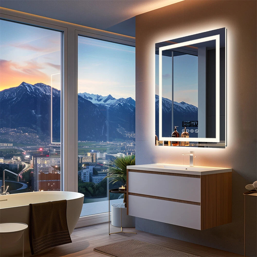 Anti-fog LED Lighted Bathroom Mirror with Bluetooth Speaker Front-lit Backlight