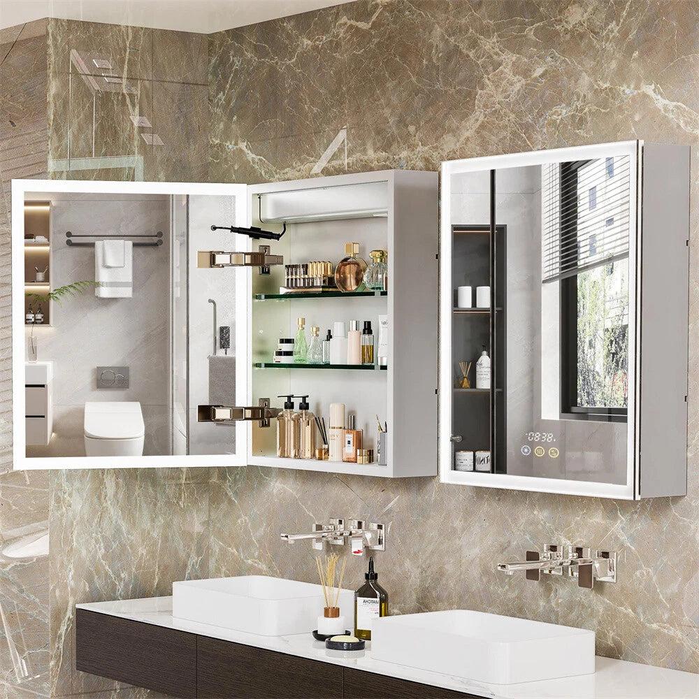 Bluetooth LED Medicine Cabinet with Light Dimmable Wall Mirror Cabinet Storage