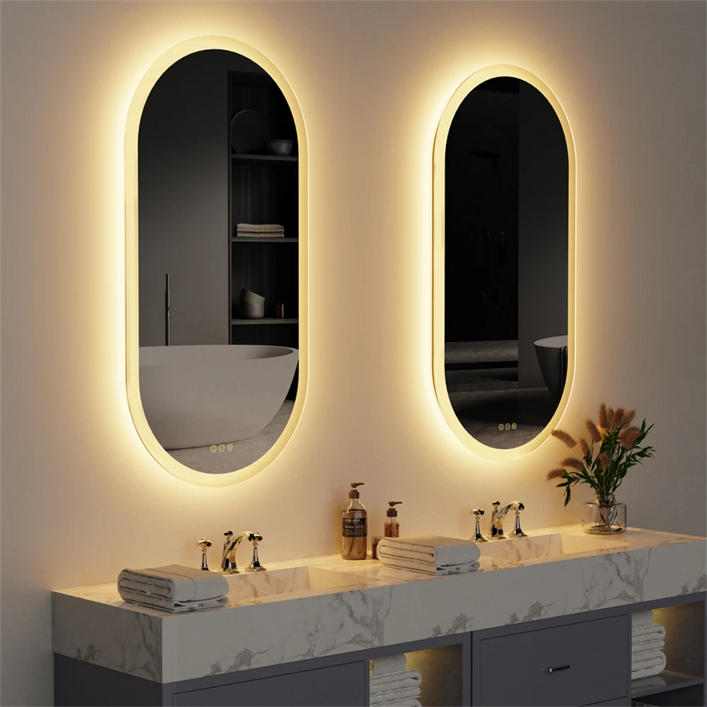 Stepless Dimming Illuminated LED Bathroom Mirror Vanity Makeup Wall Mounted Oval