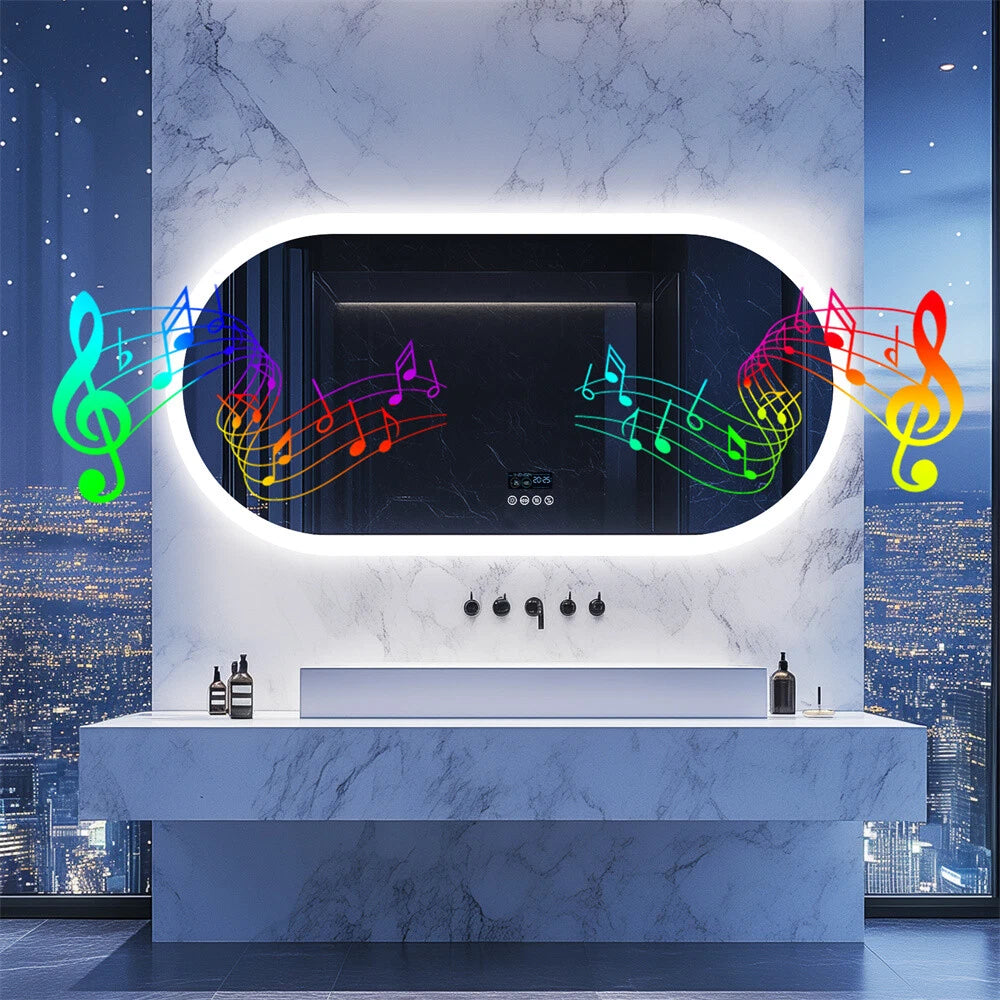 Large Bluetooth LED Bathroom Mirror Wall Vanity Mirror Dimmable Anti-fog Touch