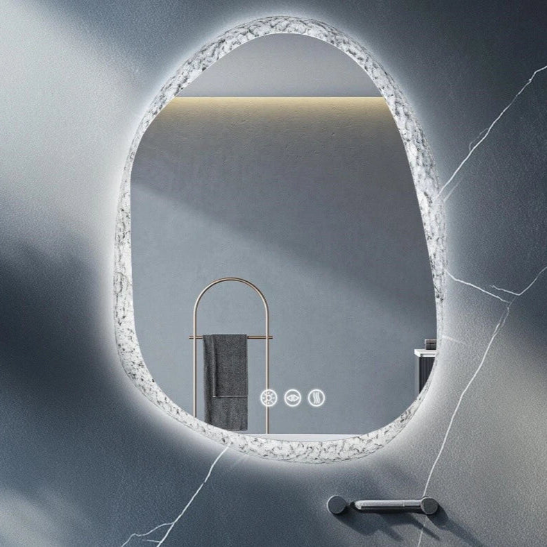LED Mirror Bathroom Wall Vanity Mirrors Dimmable Tempered Glass Irregular