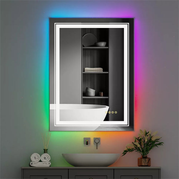 Large Bathroom HD Vanity Mirror RGB Multicolor Backlit+Adjustable Front-Lighted