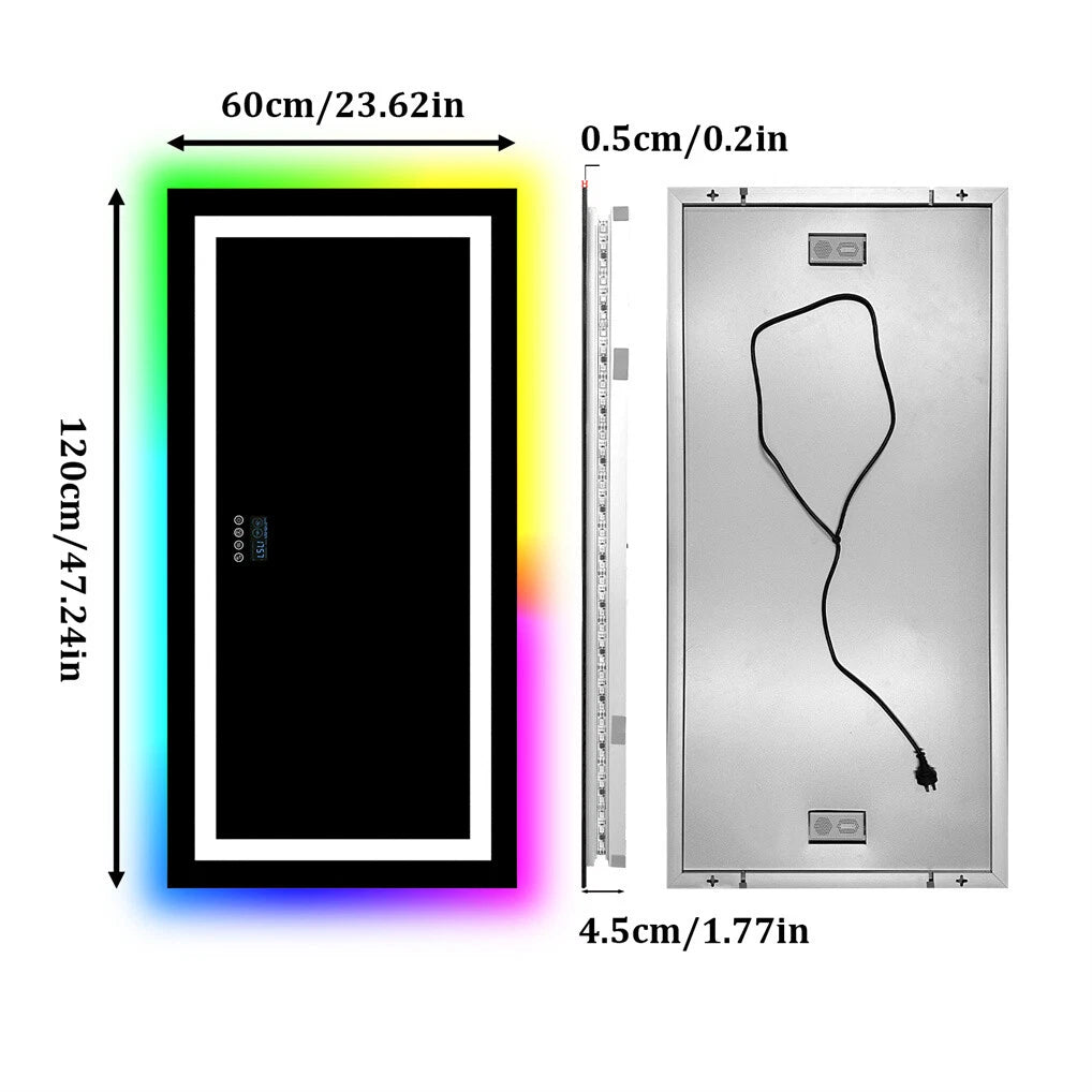 Large Bluetooth LED Bathroom Mirror with Lights+RGB Backlit Anti Fog Vanity Mirror