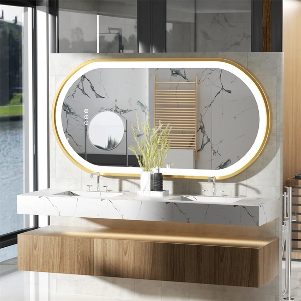 Gold LED Bathroom Mirror with Lights HD Makeup Vanity Mirrors Anti Fog Ul Listed