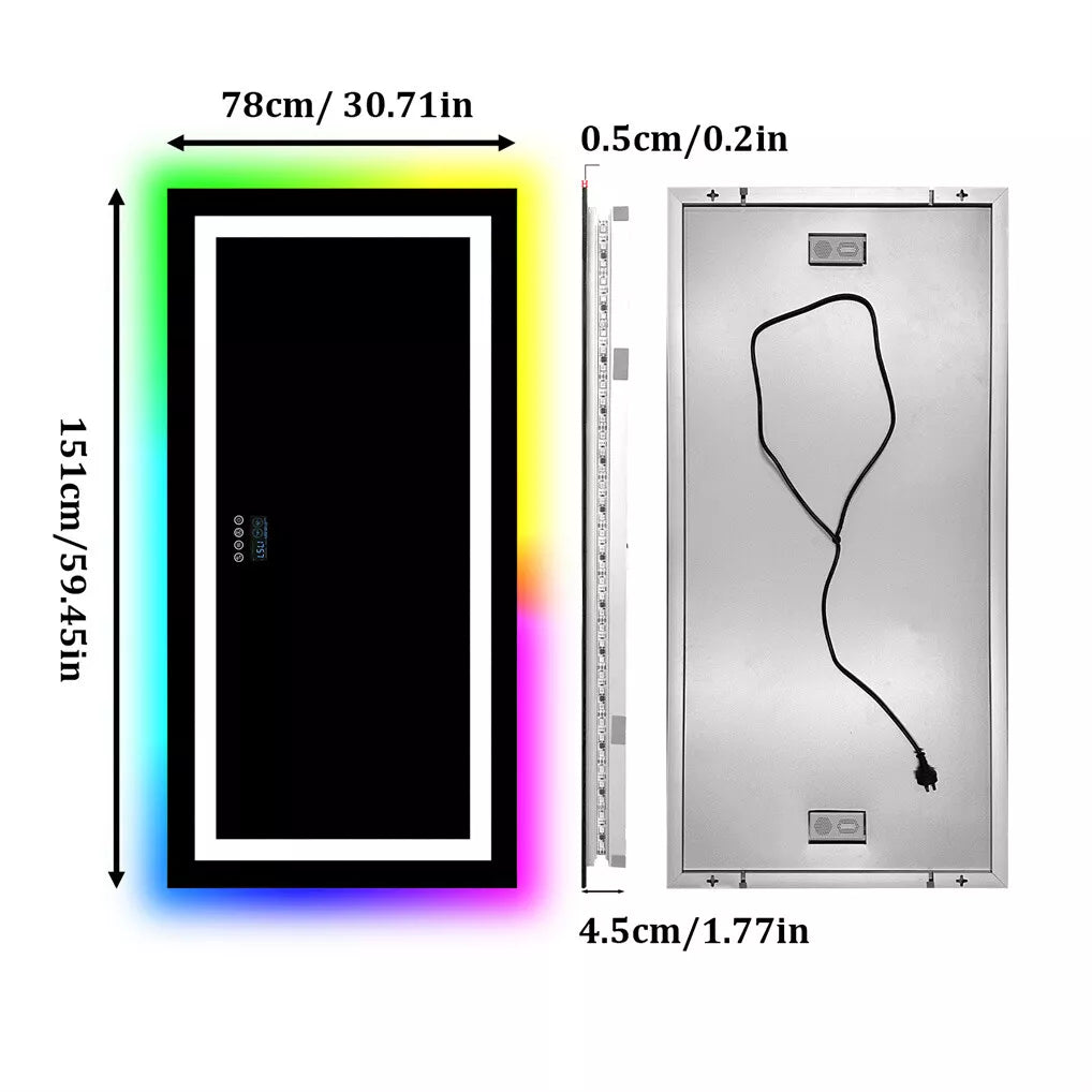 Large Bluetooth LED Bathroom Mirror with Lights+RGB Backlit Anti Fog Vanity Mirror