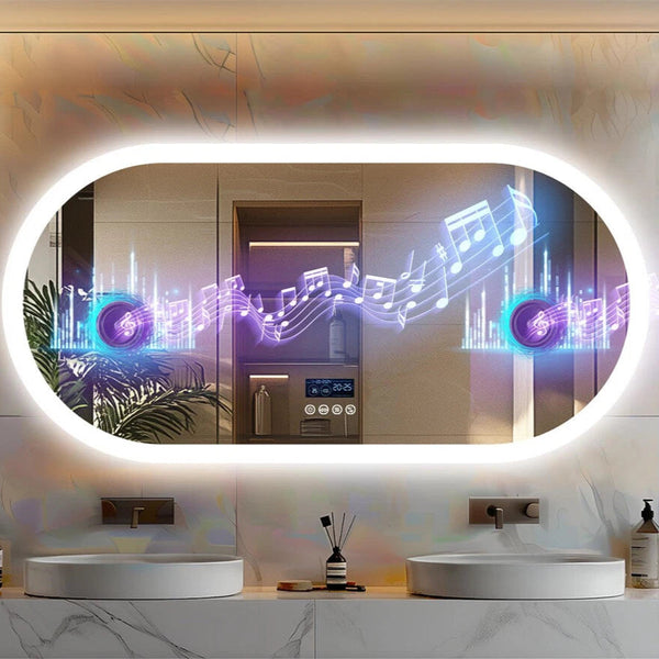 Large Bluetooth LED Bathroom Mirror Wall Vanity Mirror Dimmable Anti-fog Touch