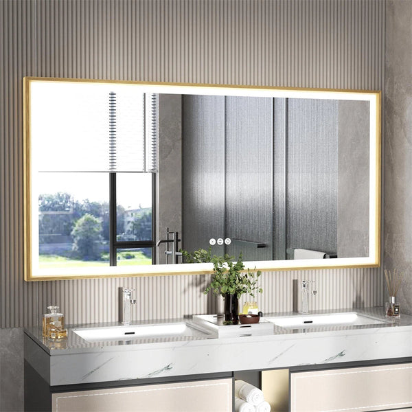 Large LED Bathroom Mirrors Front Light Gold Aluminum Framed Vanity Mirror
