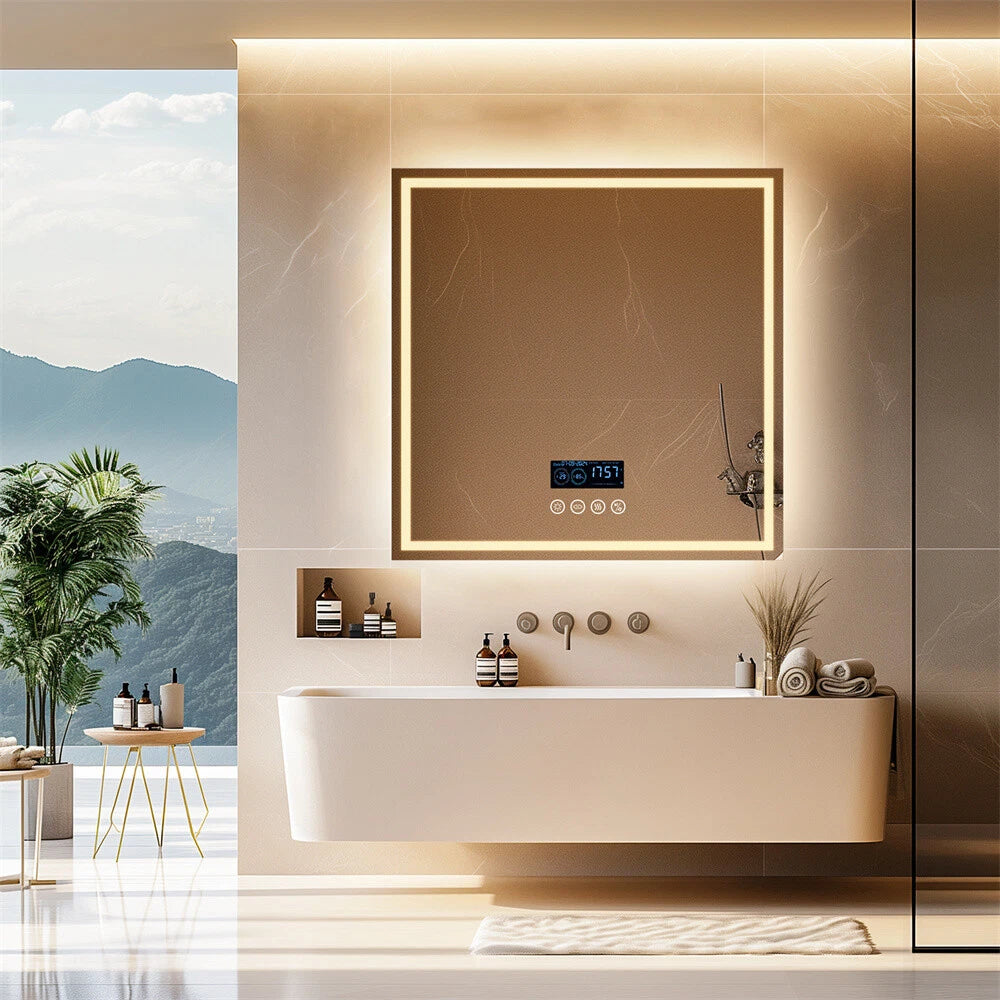 LED Bathroom Mirror Frontlit & Backlit Bluetooth Speaker Anti-Fog Dimmable 32"