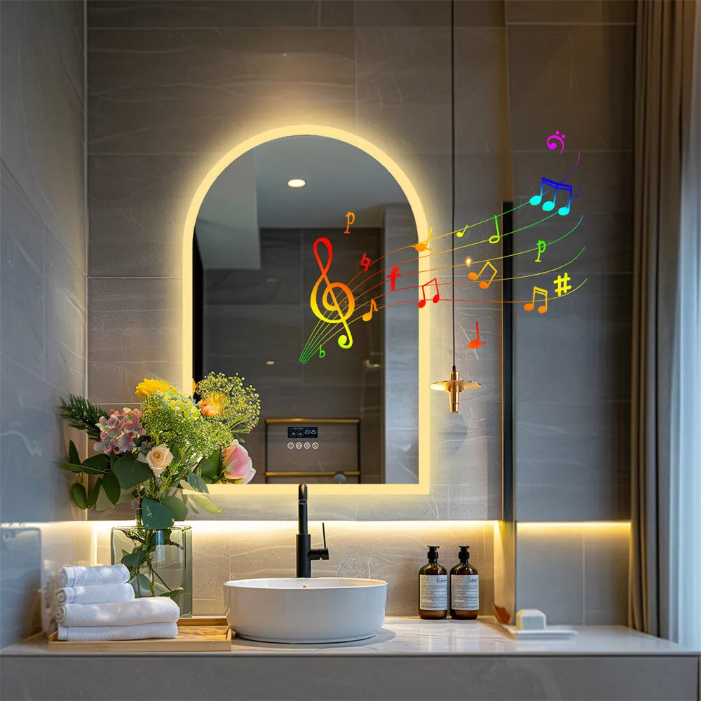 LED Bathroom Lighted Mirror w/ Bluetooth Antifog Dimmable Vanity Digital Display