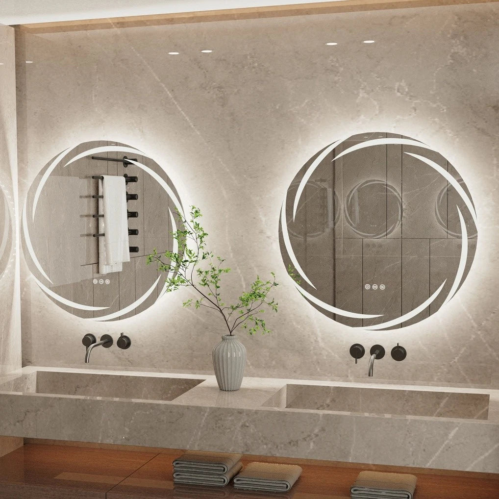 Illuminated Bathroom Wall Mirror Round LED Vanity Makeup Mirror Stepless Dimming