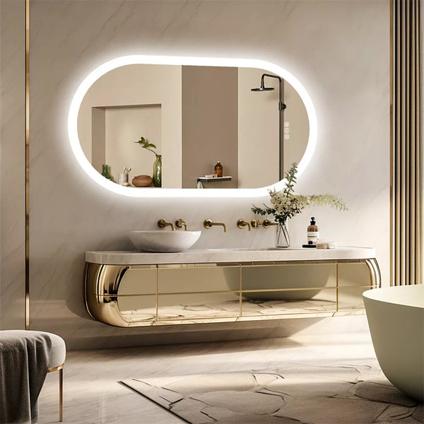 Stepless Dimming Illuminated LED Bathroom Mirror Vanity Makeup Wall Mounted Oval