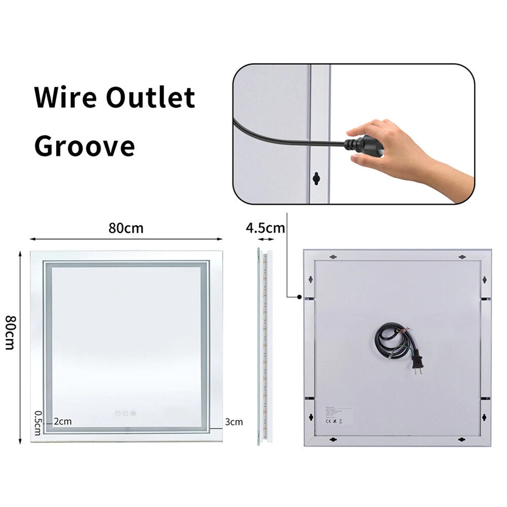 Square Bathroom HD Vanity Mirror RGB Multicolor Backlit+Adjustable Front-Lighted