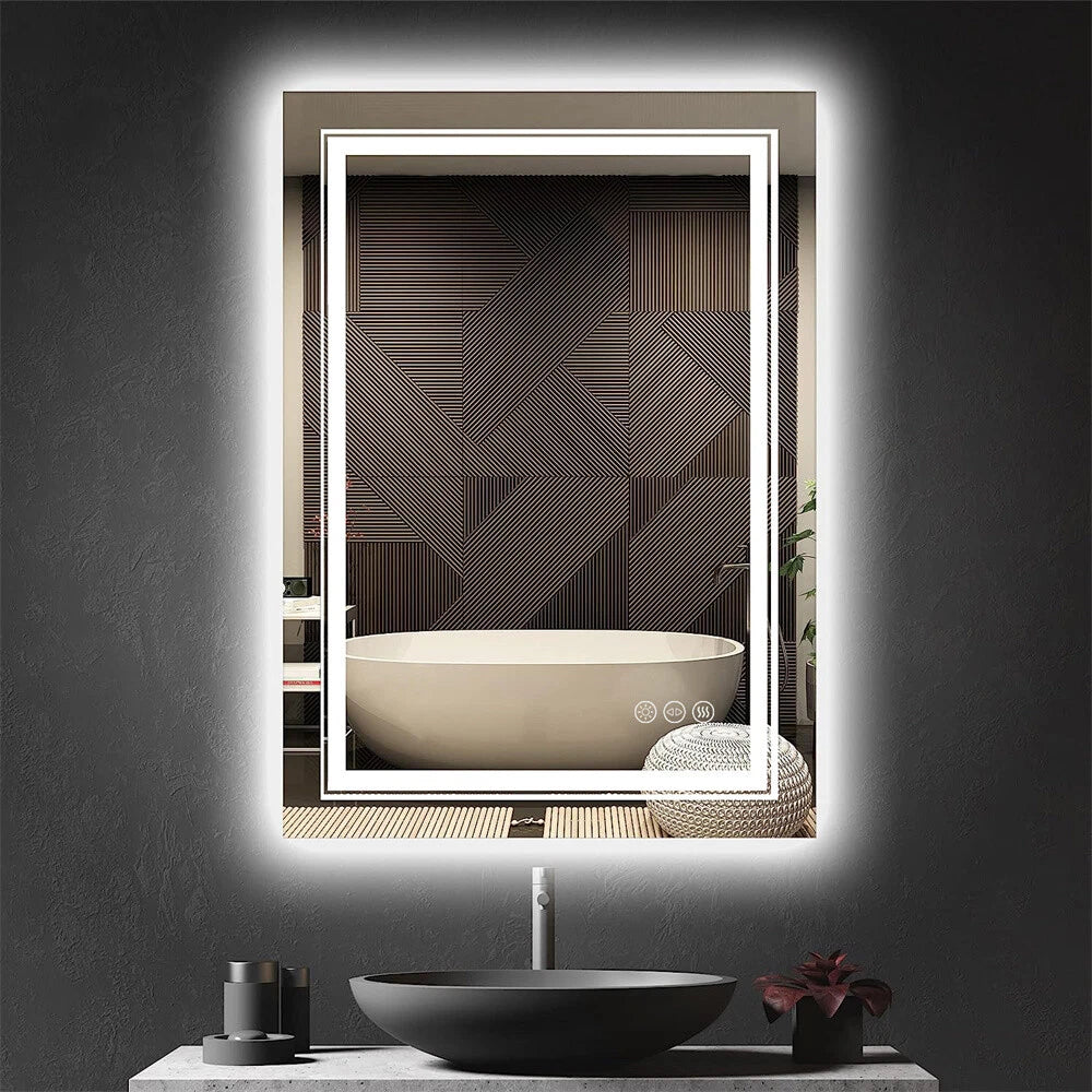 LED Bathroom Mirror With Front Backlit Dimmable Vanity Wall Mirror HD Anti-fog wisinhome wisinhome (14293)