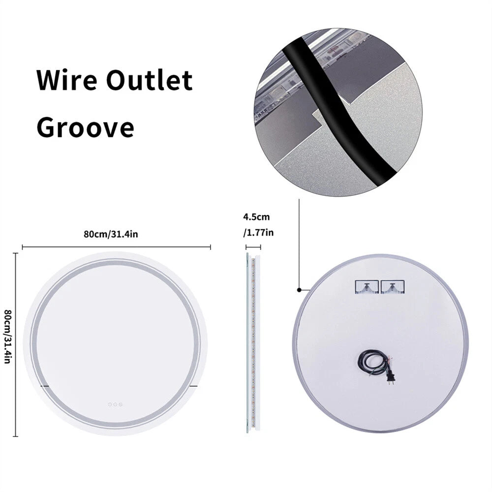Round Bathroom HD Vanity Mirror RGB Multicolor Backlit+Adjustable Front-Lighted