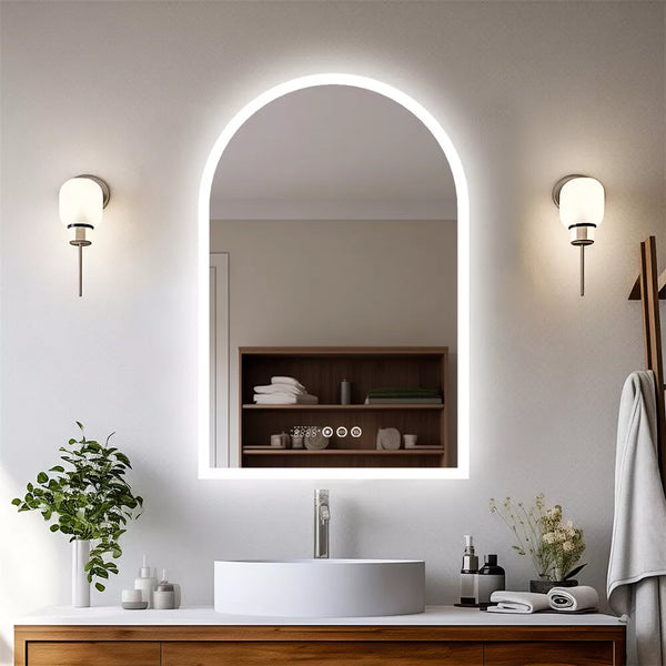 Backlit Bathroom Mirror Arched Wall Vanity Mirror 3 Color Lights Anti-fog Makeup