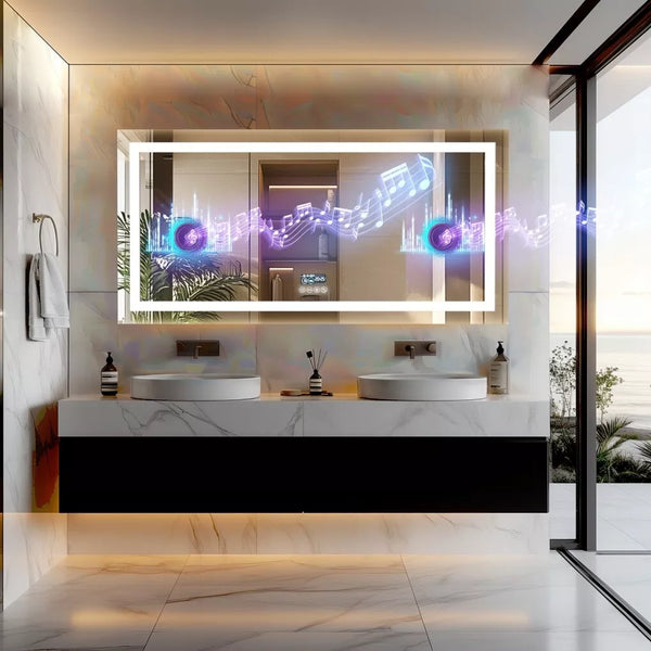 Large LED Bluetooth Mirror Bathroom Vanity Mirror Anti-Fog, Dimmable,HD 71x32 in