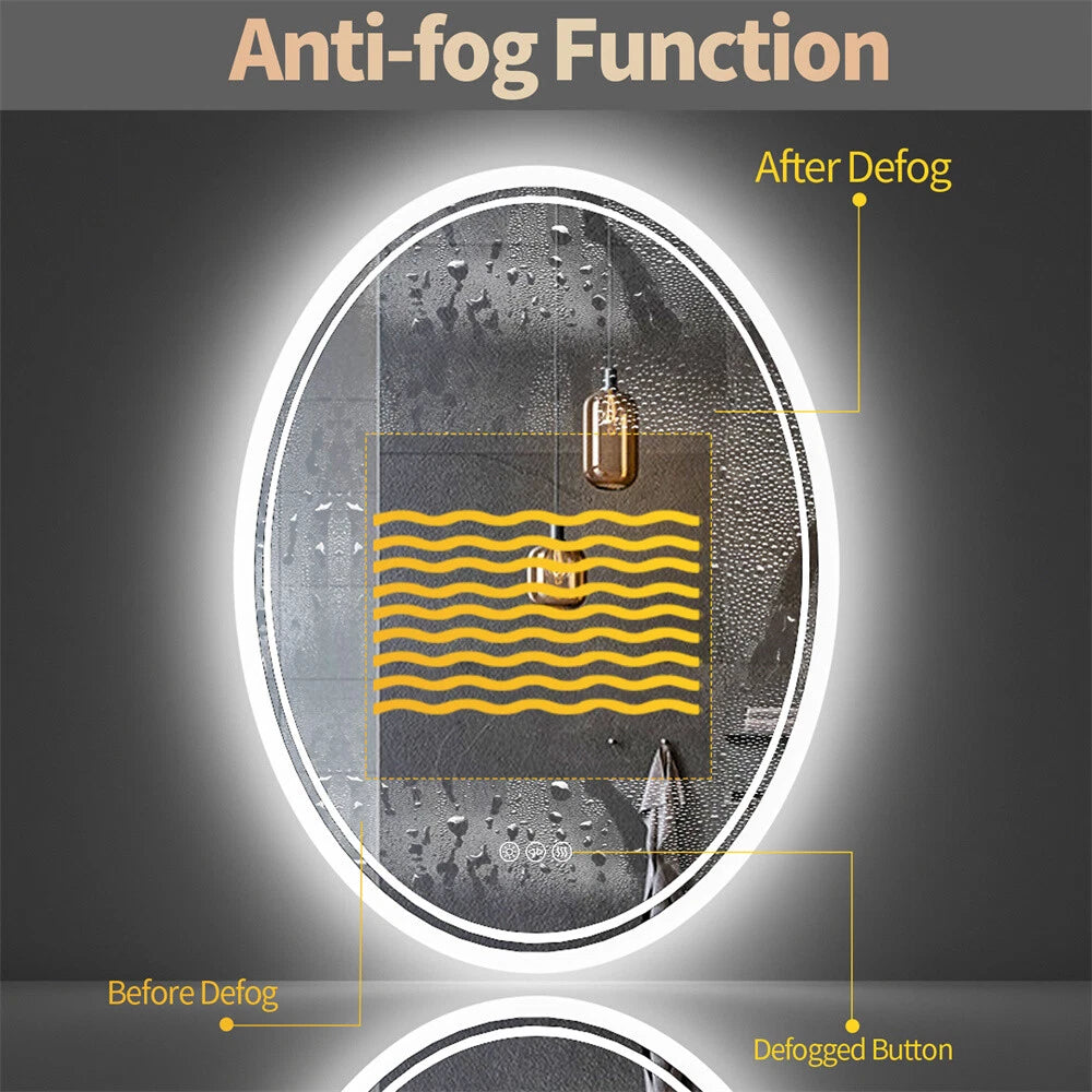 Oval LED Bathroom Mirror Frontlit & Backlit AntiFog Dimmable Wall Vanity Mirror