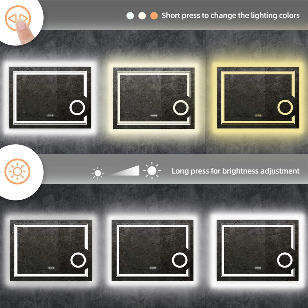 Backlit Wall Bathroom Mirror Makeup LED Vanity Mirror Antifog Magnifying Design