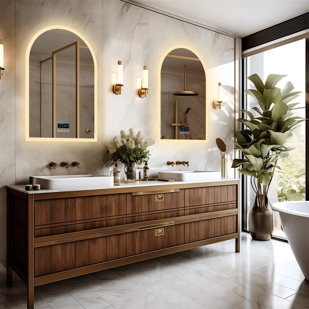 LED Bathroom Lighted Mirror w/ Bluetooth Antifog Dimmable Vanity Digital Display