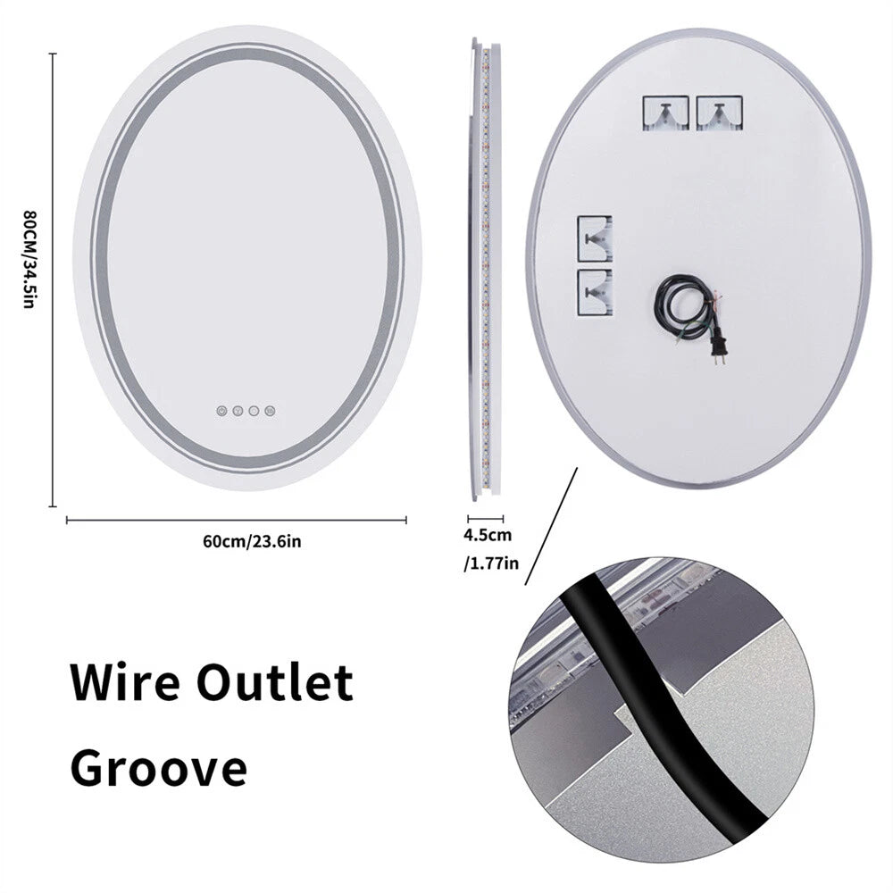 Oval Bathroom HD Vanity Mirror RGB Multicolor Backlit+Adjustable Front-Lighted
