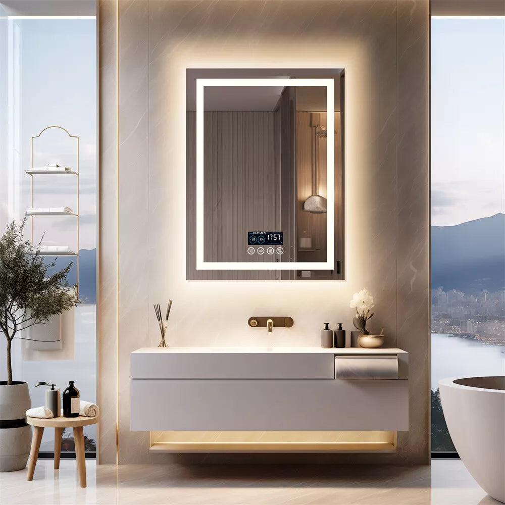 Anti-fog LED Lighted Bathroom Mirror with Bluetooth Speaker Front-lit Backlight