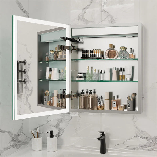 Bluetooth LED Medicine Cabinet with Light Dimmable Wall Mirror Cabinet Storage