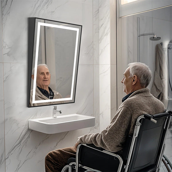 LED Bathroom Mirror with Fixed Tilt Vanity Mirror for Wheelchair Users 24x36inch