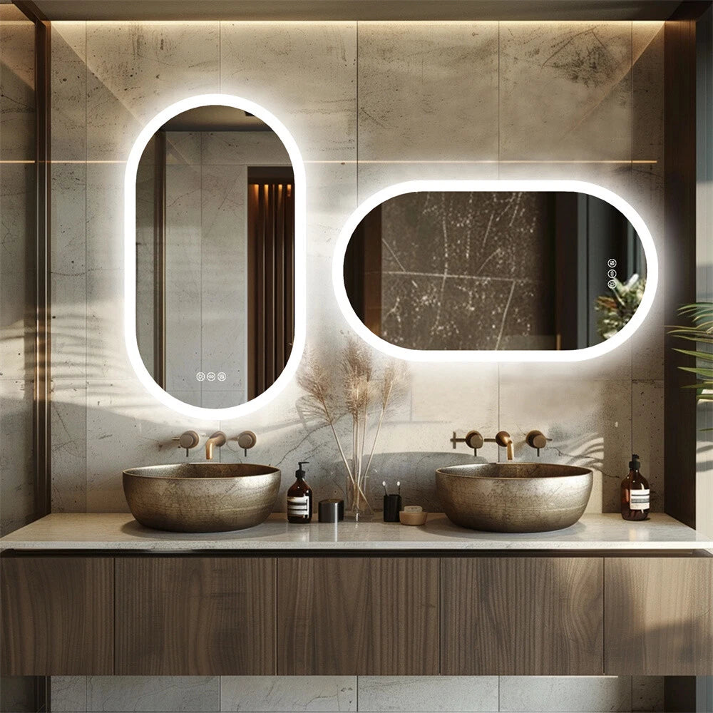 Stepless Dimming Illuminated LED Bathroom Mirror Vanity Makeup Wall Mounted Oval
