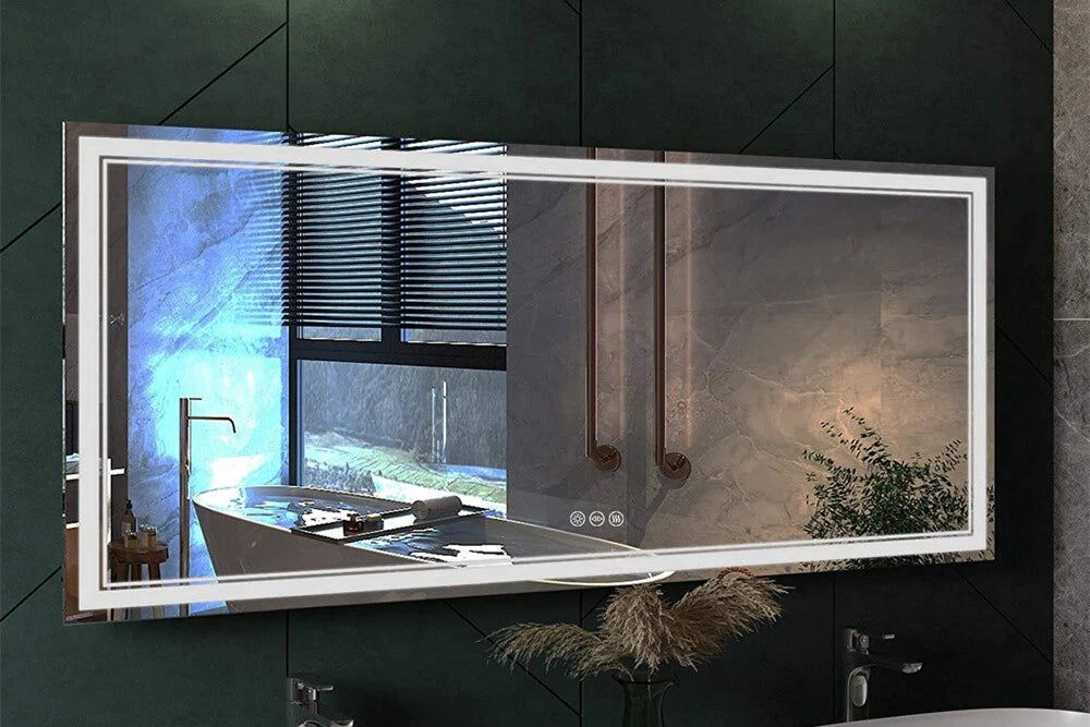 Bathroom Mirror with Front+Backlit Lights Dimmable Wall Vanity Mirrors Anti-Fog