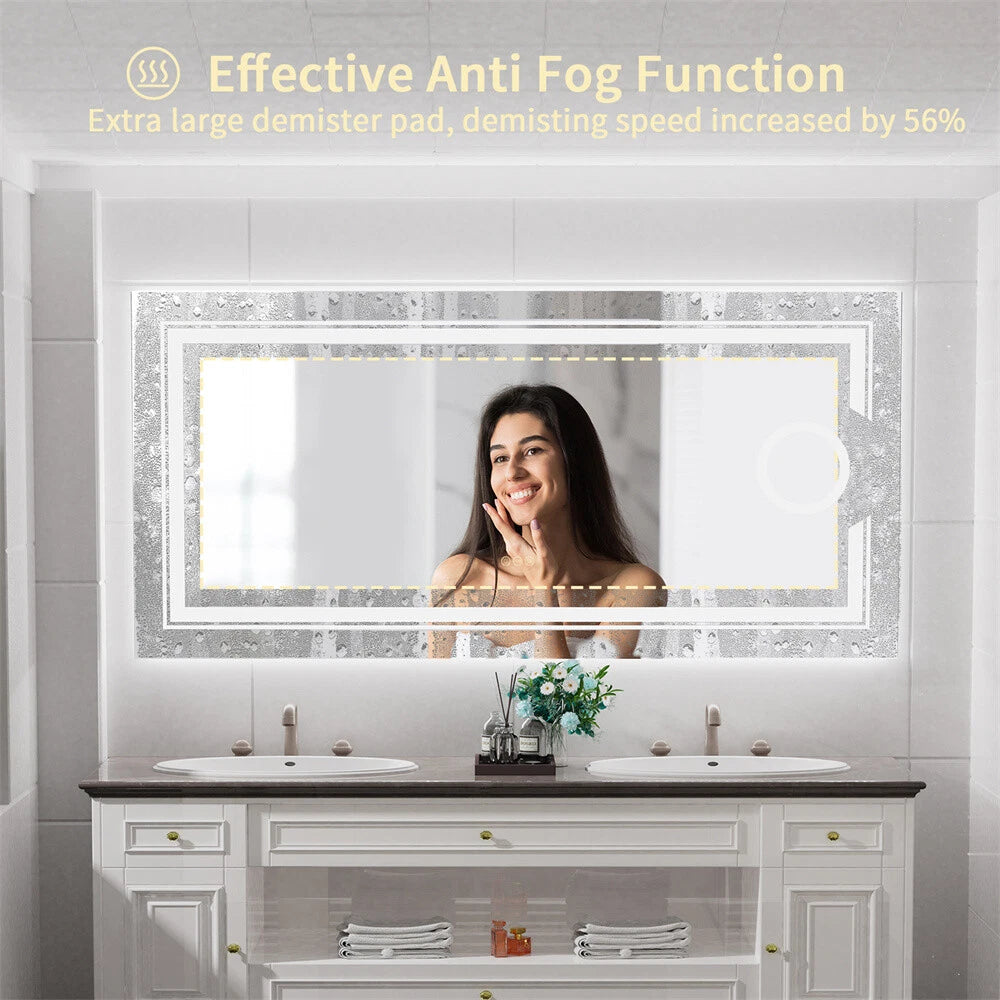 Large LED Bathroom Mirror Wall Mounted Vanity Touch Dimmable Magnifying Mirrors