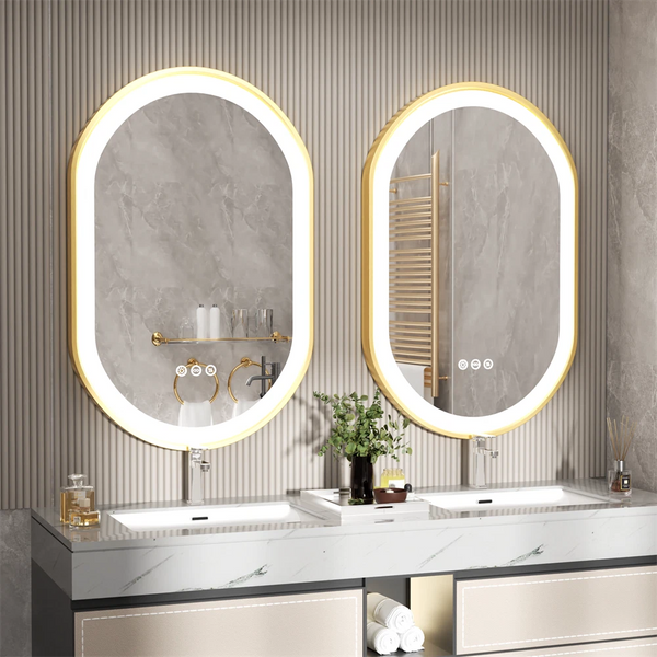 Gold LED Bathroom Mirror with Lights HD Makeup Vanity Mirrors Anti Fog Ul Listed