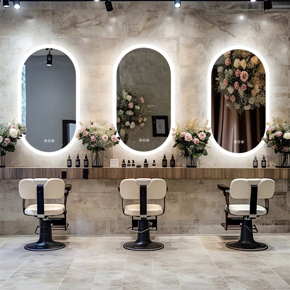 Stepless Dimming Illuminated LED Bathroom Mirror Vanity Makeup Wall Mounted Oval