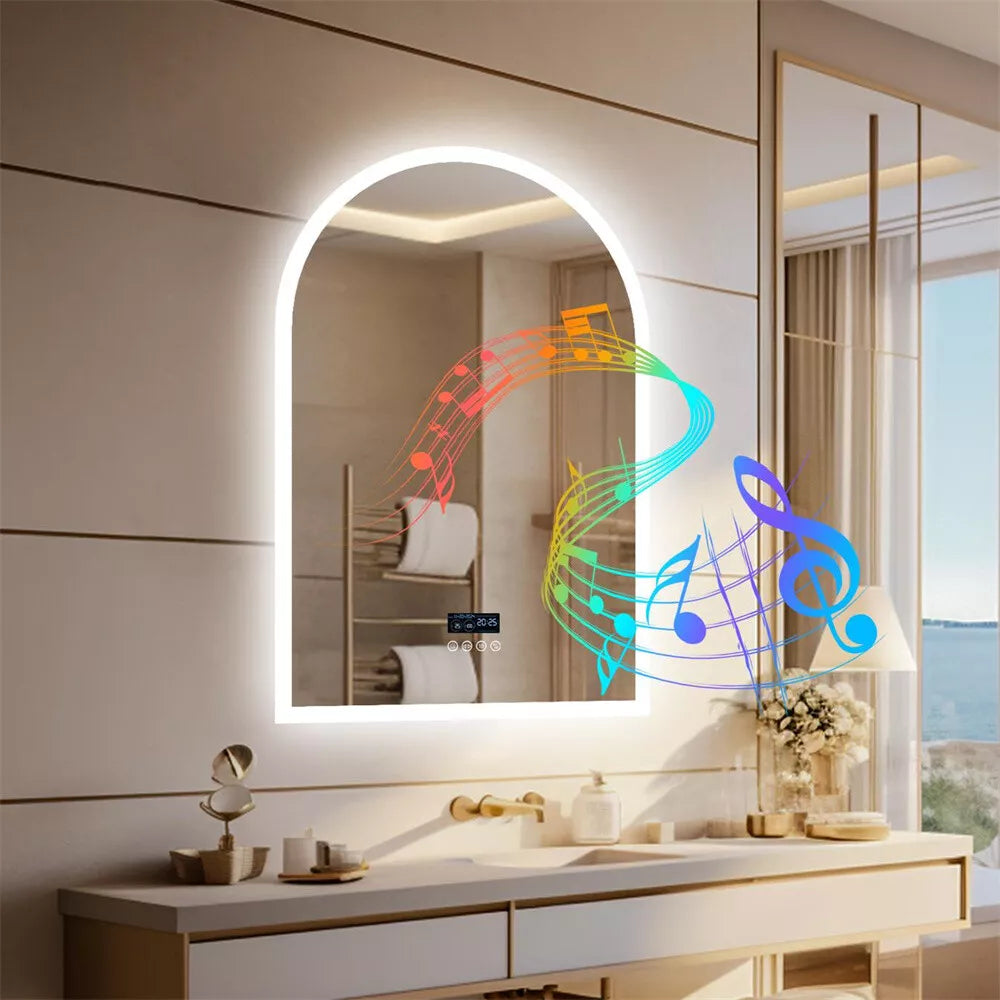 LED Bathroom Lighted Mirror w/ Bluetooth Antifog Dimmable Vanity Digital Display