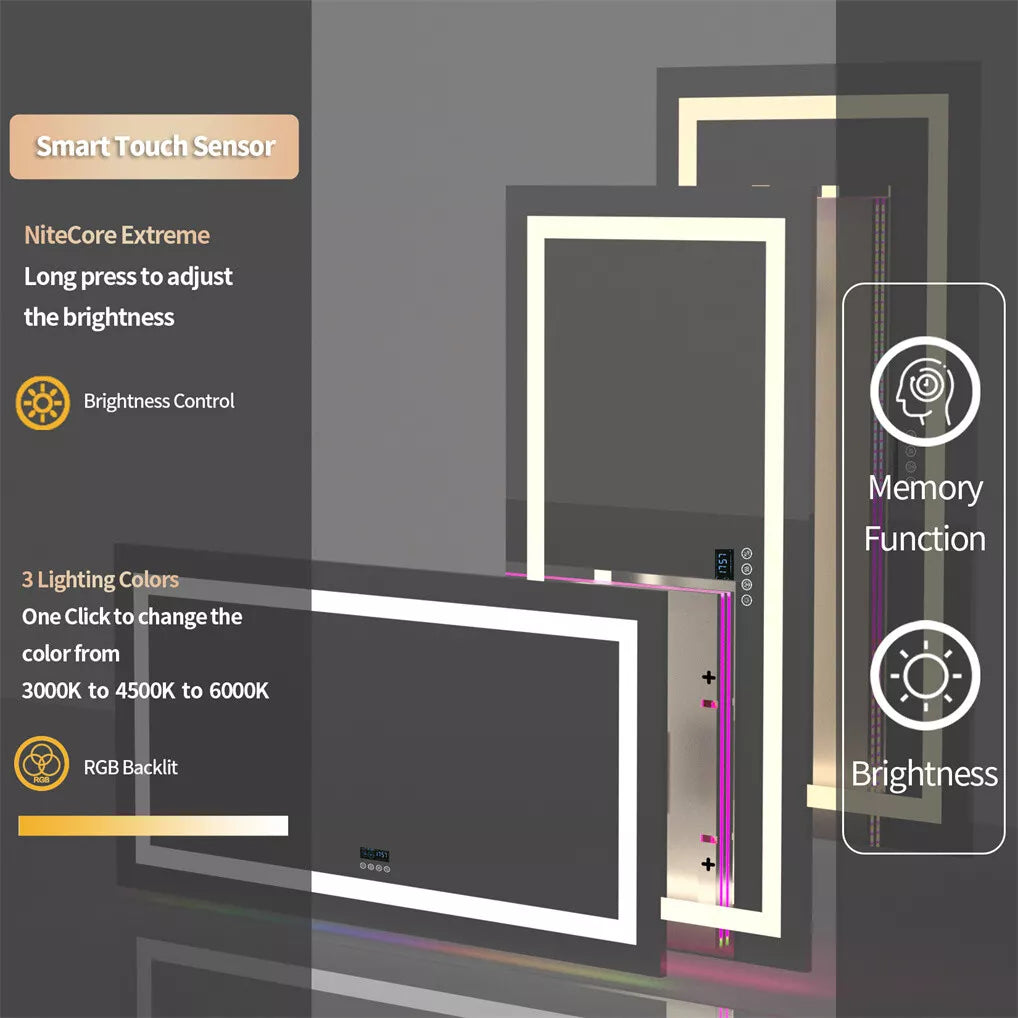 LED Bathroom Mirror with Lights Bluetooth Wall Mirrors Anti-Fog Dimmable