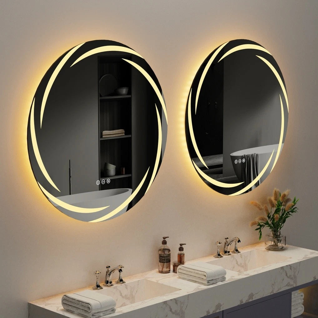 Illuminated Bathroom Wall Mirror Round LED Vanity Makeup Mirror Stepless Dimming