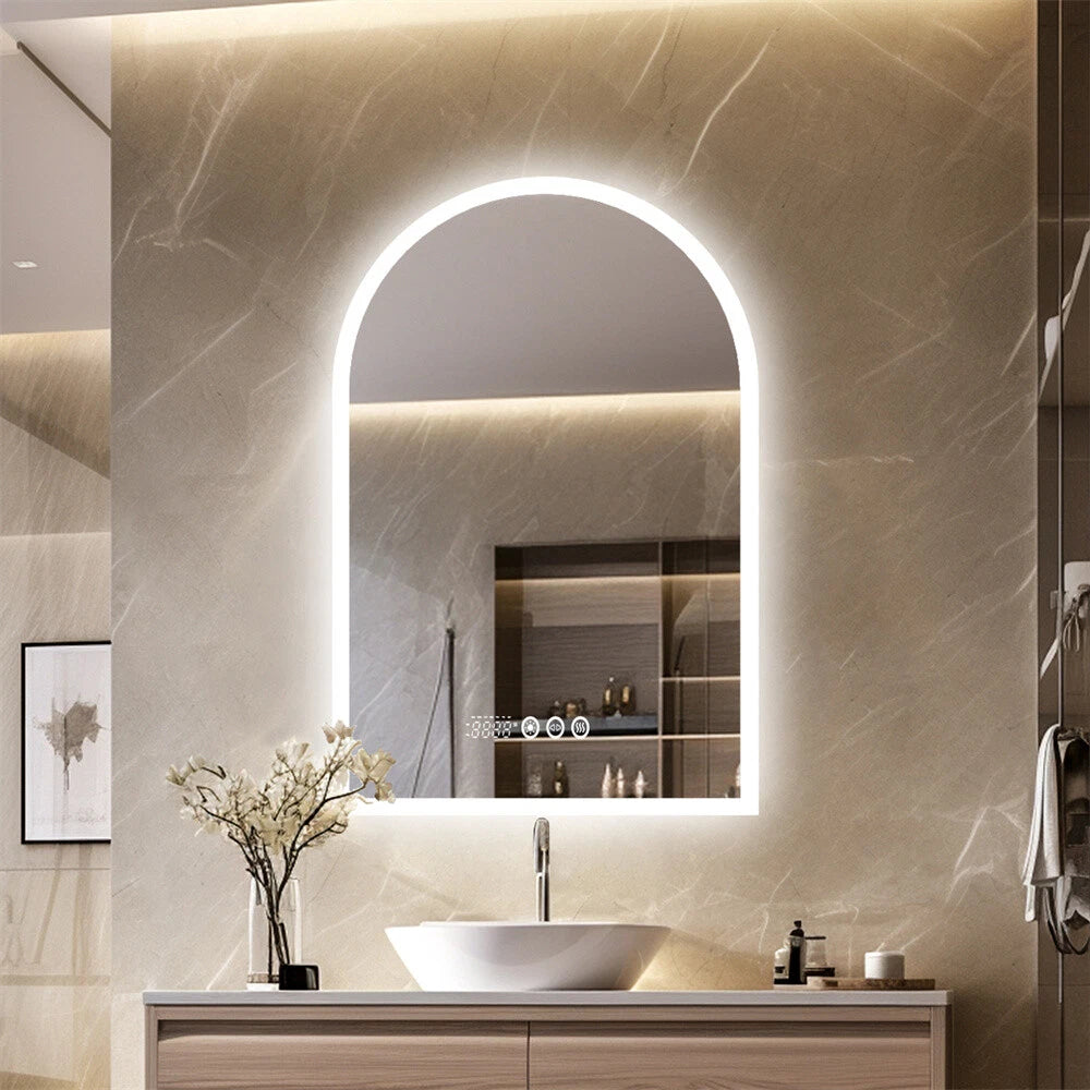 Backlit Bathroom Mirror Arched Wall Vanity Mirror 3 Color Lights Anti-fog Makeup