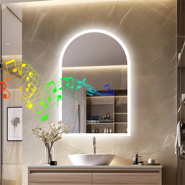 LED Bathroom Lighted Mirror w/ Bluetooth Antifog Dimmable Vanity Digital Display