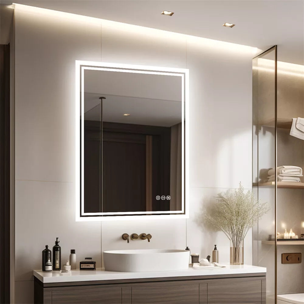Bathroom Mirror Backlight Anti-Fog Dimmable Wall Vanity Mirrors Memory 3 Colors