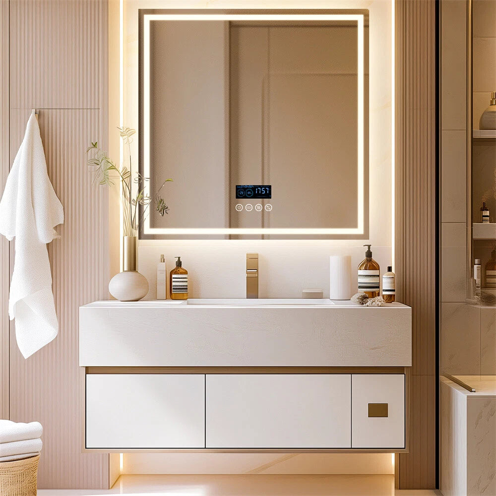 LED Bathroom Mirror Frontlit & Backlit Bluetooth Speaker Anti-Fog Dimmable 32"