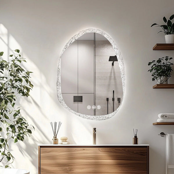 LED Mirror Bathroom Wall Vanity Mirrors Dimmable Tempered Glass Irregular